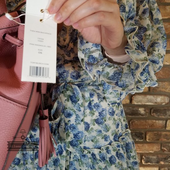 Magnolia Pink Thea Leather Backpack Tory Burch - Picture 8 of 8